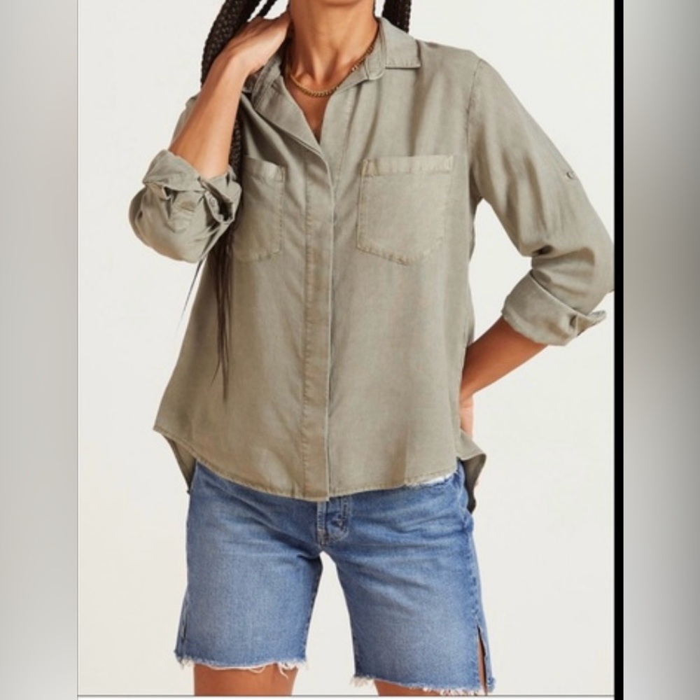 cloth & stone Olive Green Button-Up Utility Shirt